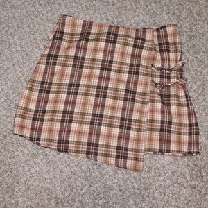 Bratz Doll Style Cider Brown Pink Plaid Wrap Mini Skirt – Size L